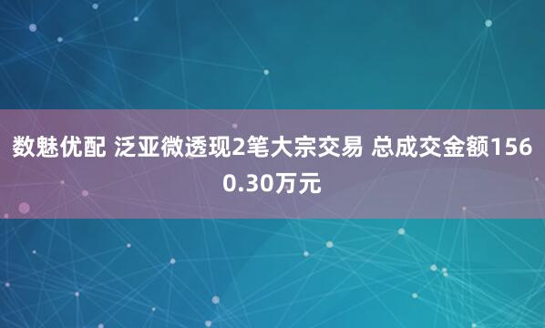 数魅优配 泛亚微透现2笔大宗交易 总成交金额1560.30万元