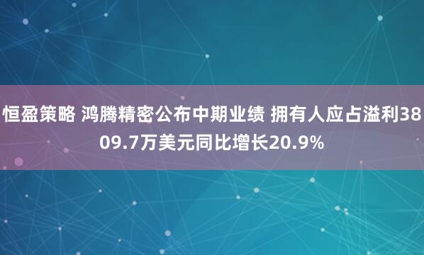 恒盈策略 鸿腾精密公布中期业绩 拥有人应占溢利3809.7万美元同比增长20.9%